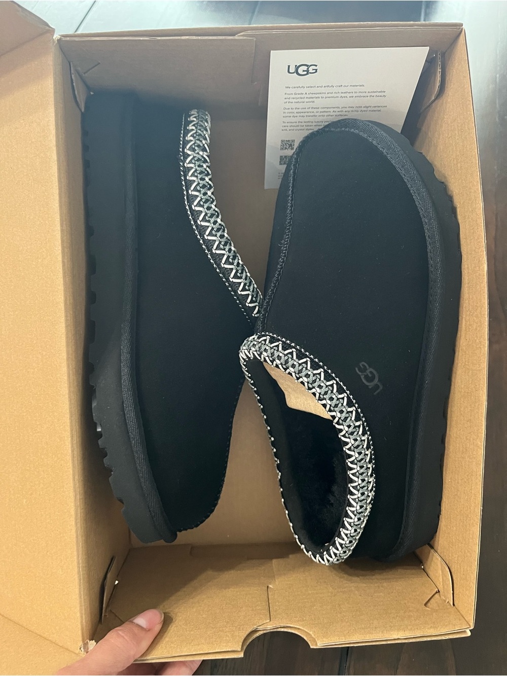 UGG Tasman II Women's Black Slip-On Suede Slippers with Embroidered Trim - Picture 4 of 11